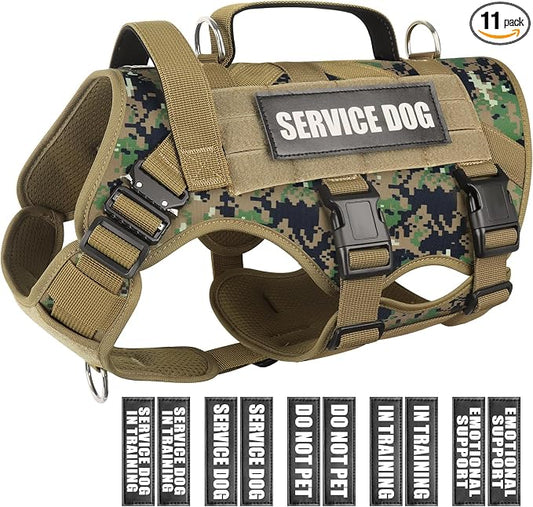 WINSEE Service Dog Vest Harness for Large Dog, Tactical Working MOLLE Vest with 10 Pet Patches, No Pull Heavy Duty Harness for Training Walking