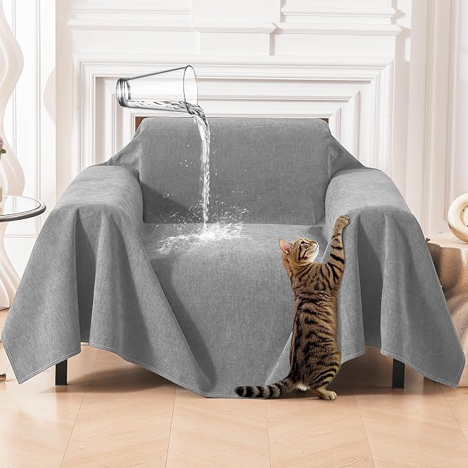Warmstar Couch Protector from Cat Claws, Waterproof Couch Cover Anti Slip,Couch Cover 3 Cushion Sofa Washable,Anti-Scratch Pet Sofa Cover Heavy Duty,71"X91", Grey