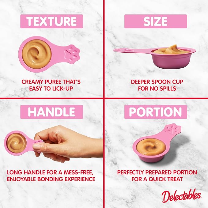 Delectables Lickable Spoon Handheld Wet Cat Treats Made with Real Chicken & Tuna, Creamy Puree, Mess Free, Quick & Easy, Grain-Free, No Added Fillers, No Added Preservatives, Variety Pack, 32ct