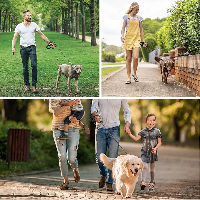 jenico Long Dog Leash 50FT: Heavy Duty Rope Leashes for Dogs Training with Swivel Lockable Hook Reflective Threads Bungee and Padded Handle - Dog Lead for Large Small Medium Dogs Outside Walking