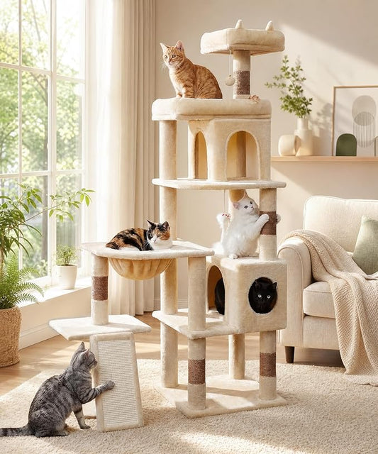 68 Inches Heavy Duty Cat Tree for Indoor Cat, Big Cat Tower with Sisal Scratching Posts and Top Perch, Large Platform for Adult Cats, PMT02BW, Beige