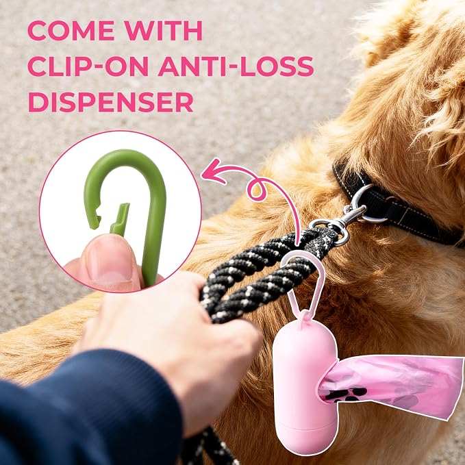 Dyforce 600 Count Dog Poop Bags Rolls with Dispenser, Scented Leak Proof Pet Waste Poop Bags for Dogs 13x9", Extra Thick and Large Doggy Cat Litter Bags for Poops with Holder, Pink