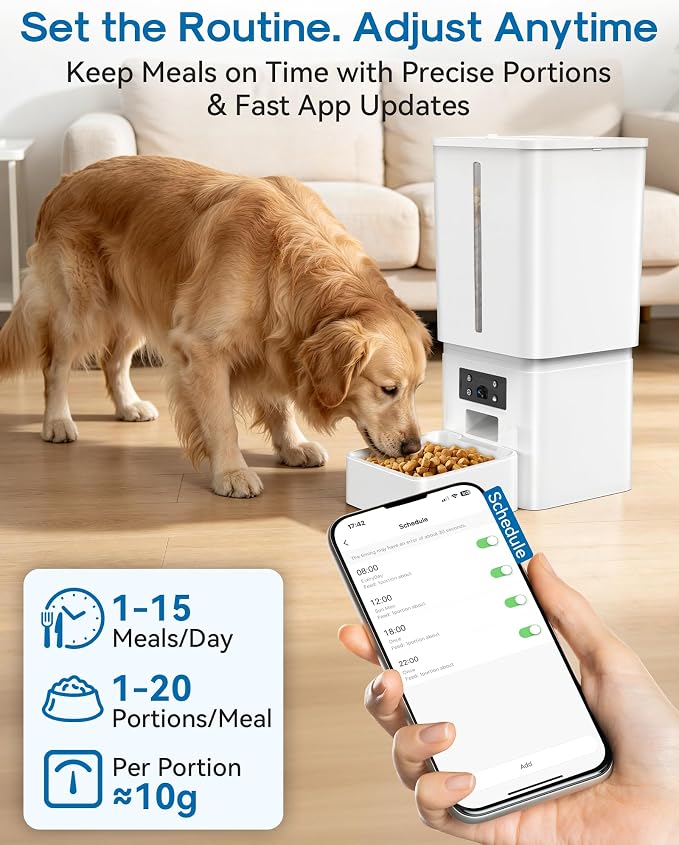 15L/63 Cups Automatic Dog Feeder for Large Breeds: Feeds for 18–25 Days, Anti-Clog Design for 2–23mm Kibble - Smart Dog Food Dispenser with HD Camera and Timer for Busy Pet Parents