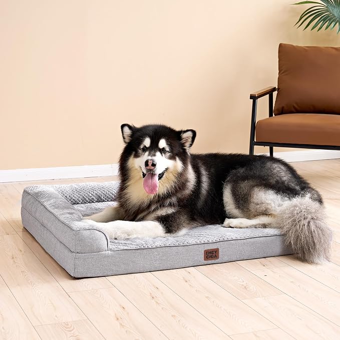 EHEYCIGA XXL Dog Bed Memory Foam, Orthopedic Giant Dog Bed Jumbo with Washable Removable Cover, Waterproof Pet Sofa Couch with Nonskid Bottom, 48x35x7.5, Grey