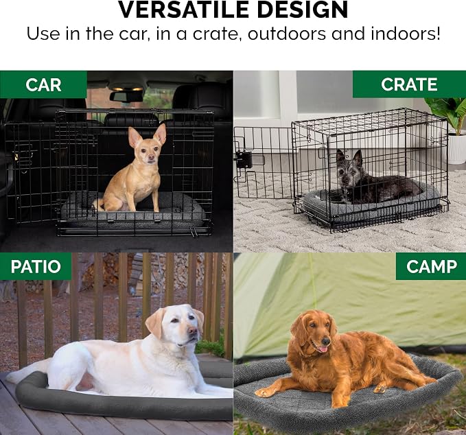 Furhaven Dog Bed for Extra Small Dogs & Indoor Cats, 100% Washable, Sized to Fit Crates - Sherpa Fleece Bolster Crate Pad - Gray, Extra Small (Pack of 2)