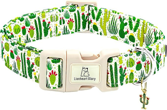 Lionheart glory Dog Collar Green Cactus Print Collar for Small Dogs Spring Summer Female or Male Collars Pets Gift Adjustable Heavy-Duty Cute Pet Collars