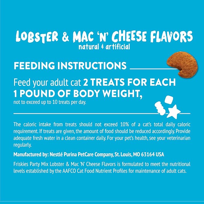 Purina Friskies Cat Treats, Party Mix Lobster & Mac 'N' Cheese Flavors - (Pack of 6) 6 oz. Pouches
