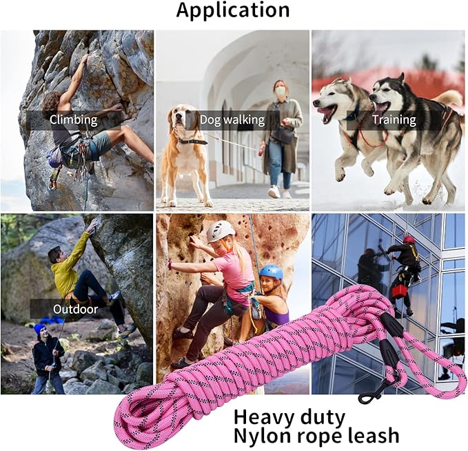 Long Dog Leash for Training 15Ft-Reflective Nylon Rope with Swivel Hook-Recall Agility Lead for Large Small Medium Dogs Outside Walking Hiking-Pink