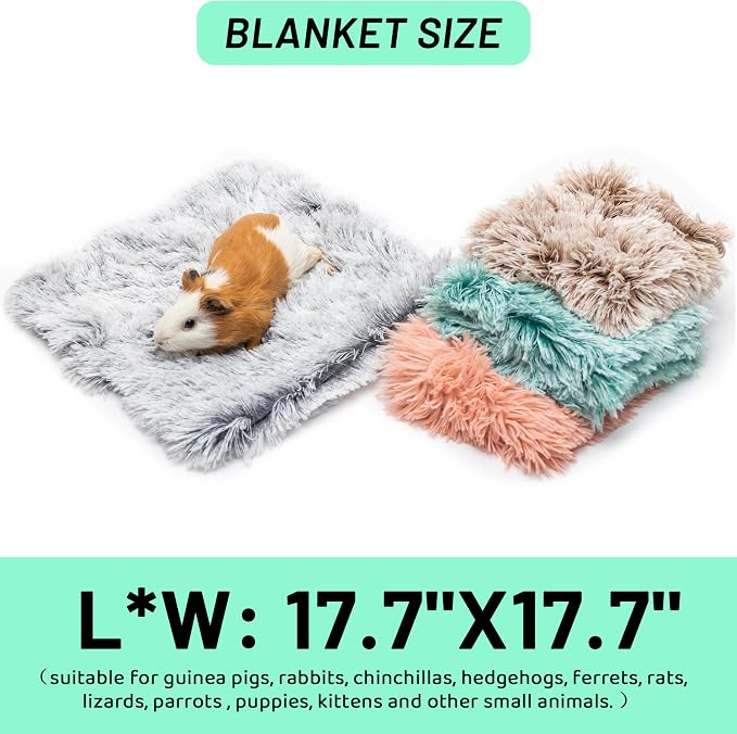 Guinea Pig Blankets 4 Pack, Warm Cozy Pet Cage Accessories for Guinea Pig Hedgehog Rabbit Hamster Chinchilla Ferret Small Animals, Fleece Cage Liners Bedding Mat Washable for Cold Weather