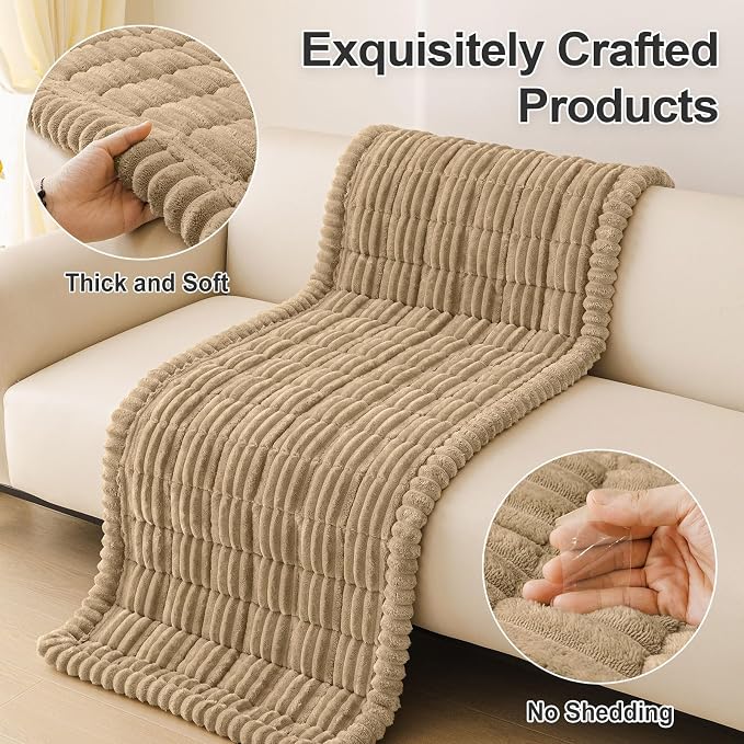 hyha Couch Cover for Dogs Washable, Non Slip Thick Flannel Sofa Protector, Pet Friendly Plush Furniture Cover for Sectional Sofa & Loveseat (Khaki, 43" x 63")