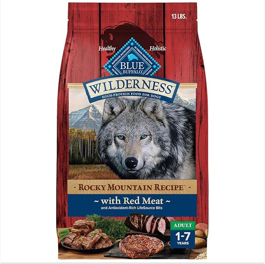 Blue Buffalo Wilderness Rocky Mountain Recipe with Red Meat High Protein with Grains Dry Dog Food for Adult Dogs, 30% Protein, Supports Immunity With Antioxidant-Rich LifeSource Bits, 13 lbs.