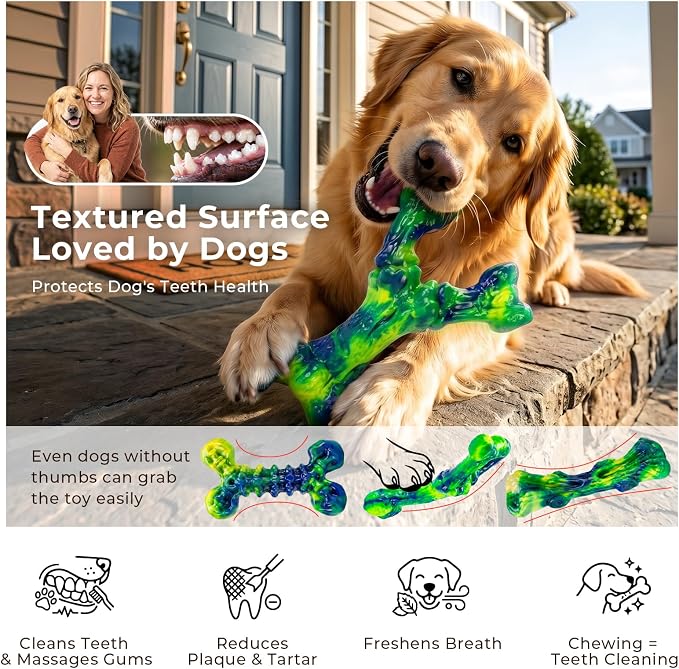 Kseroo Dog Chew Toys, 3-Pack, Peanut Butter, Medium & Large Dogs, Green | Indestructible, Rock-Hard Nylon, For Aggressive Chewers, 25-90lbs, Keeps Dogs Busy