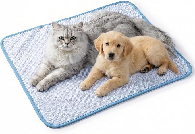 Dog Cooling Mat for Small & Medium Pets, 24"x20" (60x50cm) - Gel Free Ice Silk Self-Cooling Pad, Non-Slip Summer Pet Bed, Portable & Scratch Resistant, Blue