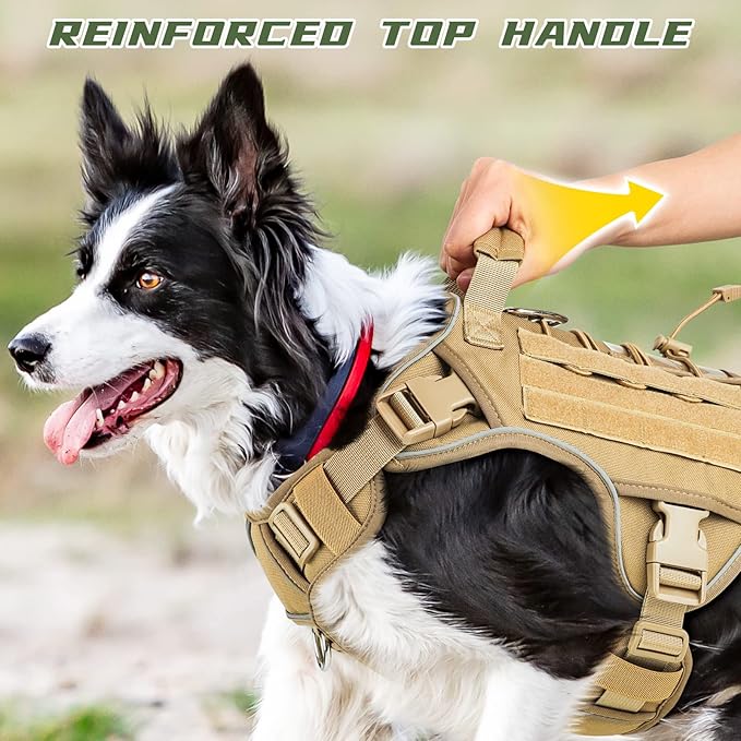 WINGOIN Tactical Dog Harness for Small Dogs, Heavy Duty No Pull Harness with Handle, Adjustable Reflective Military K9 Pet Vest for French Bulldog, Pug, Walking, Training, Hunting, Khaki (S)