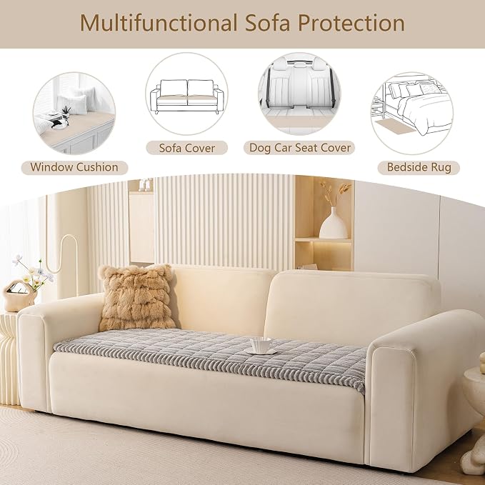 MEETSKY Light Grey Couch Covers for 2 Cushion Sofa, Non Slip Sofa Cover for Dogs Washable, Soft Sofa Slipcovers Couch Protector Pet Friendly Dog Mat for Couches and Sofas, 27.6" x 70.9"