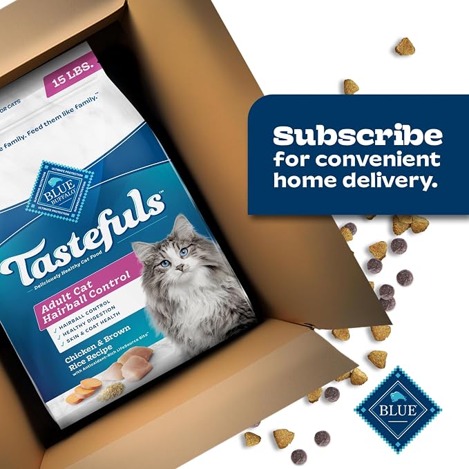 Blue Buffalo Tastefuls Chicken & Brown Rice Recipe Adult Dry Cat Food Hairball Control, Real Chicken First, Deliciously Healthy Natural Cat Food, Supports Digestive Care and Coat Health, 15 lbs.