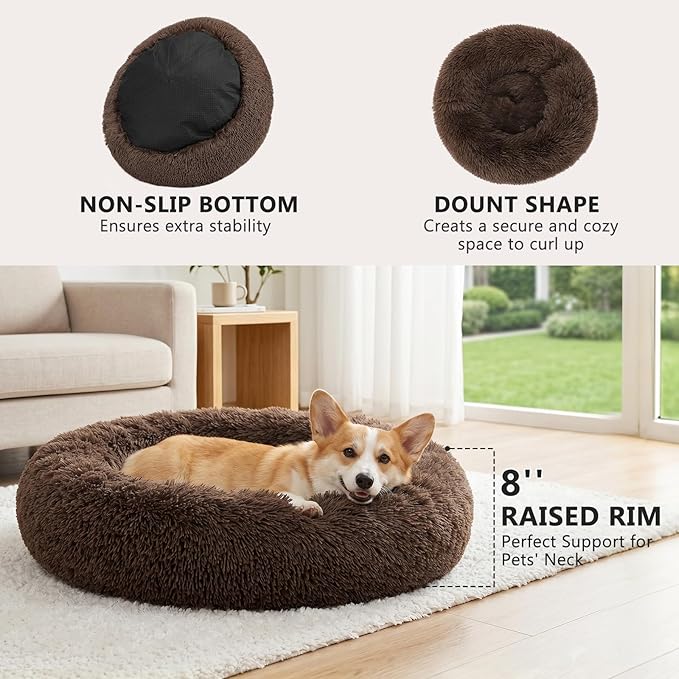 MIXJOY Orthopedic Dog Bed Comfortable Donut Cuddler Round Pet Beds Ultra Soft Washable Dog and Cat Cushion Bed (30'', Coffee)