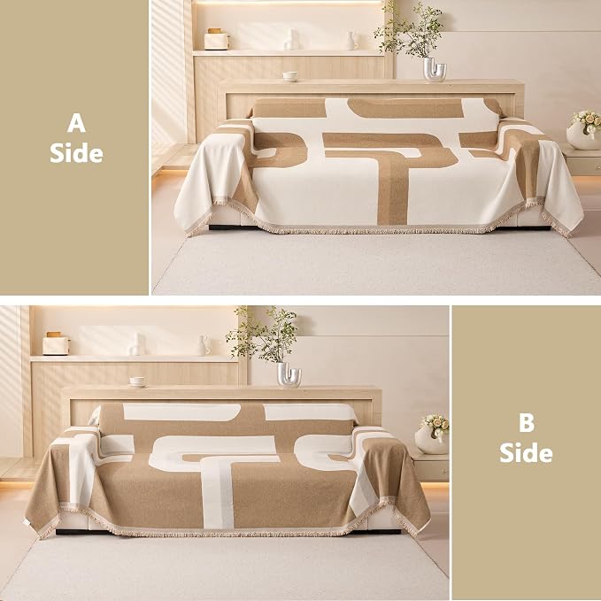 MEETSKY Couch Cover for Dogs, Washable Protector for Sectional Sofa, Universal Fit for Couch 2-3 Seat, Thick Soft Touch, 91" x 118", Khaki Geometry