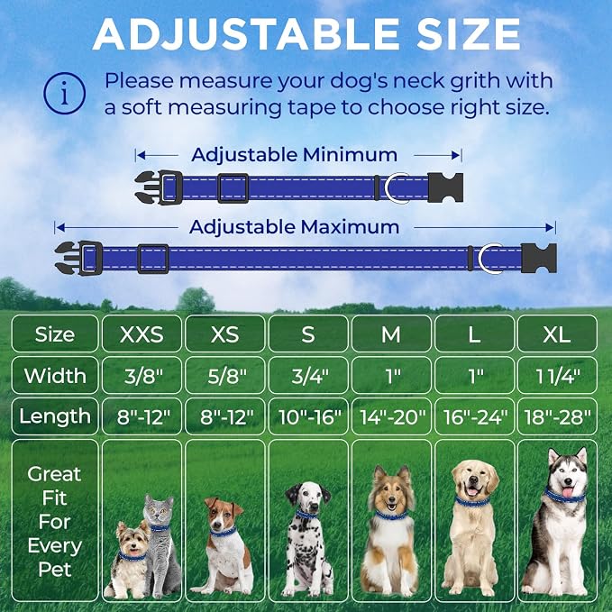 TECEUM Reflective Dog Collar – Navy Blue – XXS – Extra Soft Padding – Basic Nylon Pet Collar – Quick Release Buckle – Fits Small, Medium and Large Dogs, Puppies, Cats – ESA & Service Dog Options