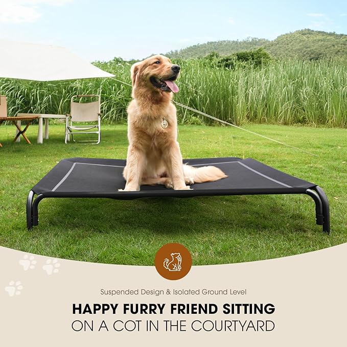 Czpalo Elevated Dog Bed, Raised Outdoor Dog Bed for Large Sized Dog, Portable Cooling Pet Cot with Breathable & Washable Mesh, Indoor & Outdoor Pet Hammock with Skid-Resistant Feet.