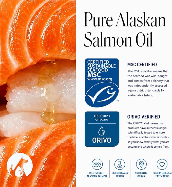 Wild Alaskan Omega-3 & Salmon Oil for Dogs and Cats - 100% Pure Natural Fish Oil for Skin & Coat Health, Shedding & Itch Relief - EPA DHA Fatty Acids for Joint Support & Heart - 8 oz