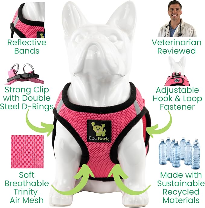 EcoBark XS Dog Harness - Luxury Soft Step in Extra Small Toy Breed Dog Harnesses - Reflective Body Halter Vest (Bubblegum Pink, XS)