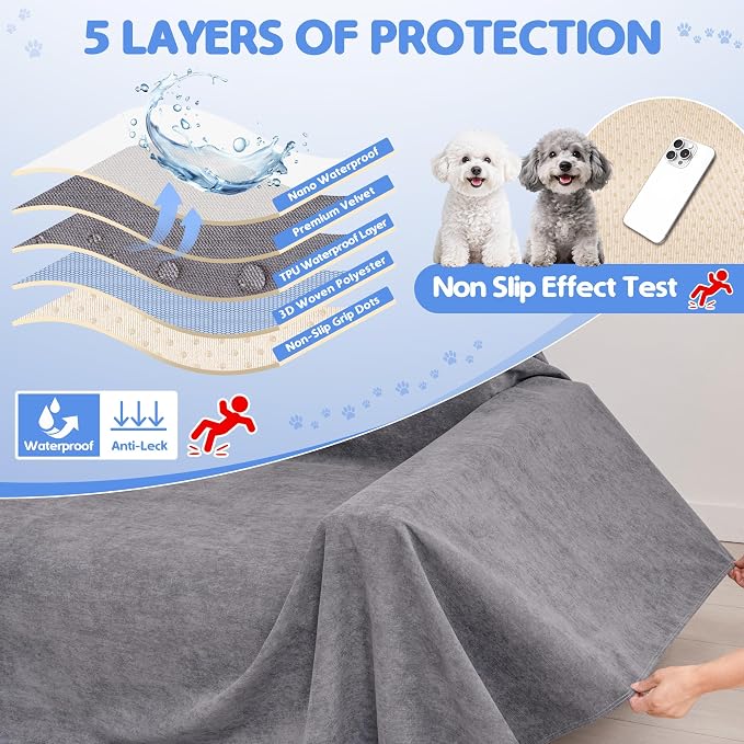Loiion 100% Double-Sided Waterproof Dog Sofa Cover - Anti-Slip, Leakproof Couch Cover, Pet-Friendly Couch Protectors for Puppy, Large Dog, Kids and Pets 118"X71"