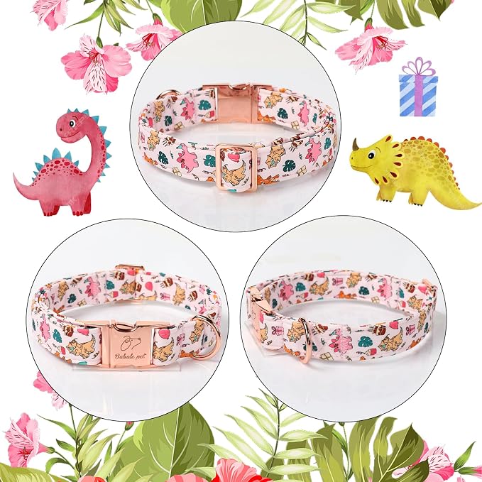 Cute Dinosaur Dog Collar - Adjustable Cartoon Girl Dog Collars for Giant Large Dogs, Heavy Duty Metal Buckle Pet Collar, Pink Dino, XL