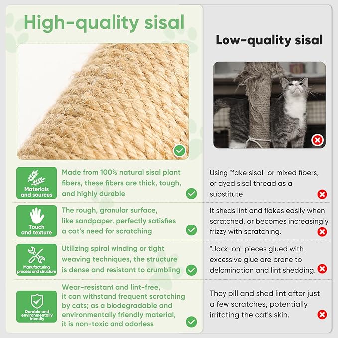 XiaZ Cat Scratching Post 34'' Tall, Cat Tower Scratcher Extra Wide 15.8" Stable Base with 4 Non-Slip Pads, 2 Toy Balls, Natural Sisal & Plush Fabric for Small Medium Large Cats (Green, 4.5in)