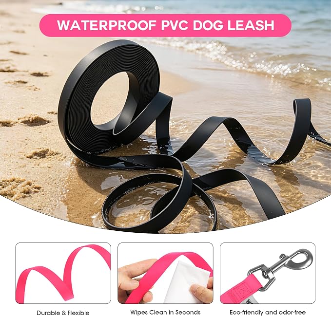 Wolfone 50ft Pink Long Leash - Waterproof Training Dog Leash for Recall, Swimming, Camping, Beach, Hunting, Walking
