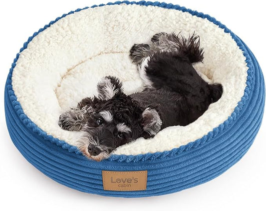Love's cabin Round Donut Cat and Dog Cushion Bed, 24in Pet Bed for Small or Medium Dogs, Anti-Slip & Water-Resistant Bottom, Soft Durable Fabric Pet Beds, Washable Calming Cat Bed Royal Blue