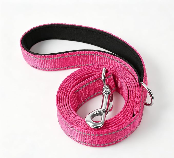 6 FT Reflective Dog Leash, Nylon Heavy Duty Leashes with Soft Padded Handle for Small Medium Large Dogs Walking, 1 Inch Wide Hot Pink