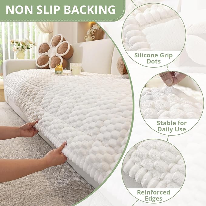 OstepDecor Couch Cover for Dogs, Washable Non Slip Sofa Cover for Pets, Soft Couch Covers for Sofa, Loveseat and Sectional, Furniture Protector Against Pet Hair & Scratches (35.4" x 82.7", White)
