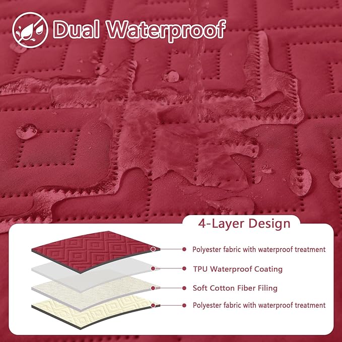 hyha Waterproof Dog Blanket, Soft Dog Bed Cover Pet Blankets, Waterproof Sofa Couch Cover for Dogs Washable, Reversible Pet Couch Covers for Sofa Furniture (68x82 Inch, Wine Red/Beige)