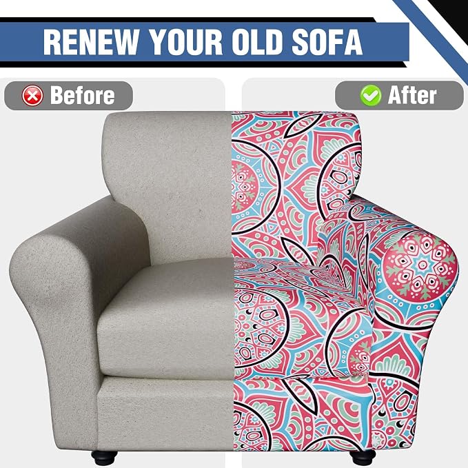 Stretch Couch Covers, Floral Printed Sofa Covers,2 Piece Armchair Slipcover with Separate Sect Cover,Washable Sofa Slipcover, Pet Friendly Furniture Protector Fit for Home (Armchair,Pink Texture)