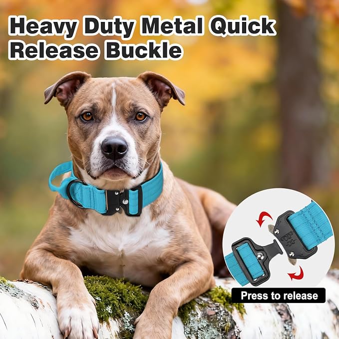 Joytale Tactical Dog Collar for X-Large Dogs with Control Handle, Heavy Duty Military Training Collar for Power Breeds, AirTag Holder Case, Quick Release Metal Buckle, Soft Padded, XL, Sky Blue