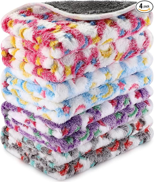 Reginary 4 Pcs Waterproof Guinea Pig Blankets Washable Small Animal Fleece Bedding Absorbent Guinea Pig Cage Liners Reusable Training Pee Pad Pet Sleep Mat for Hamster(Moon Star Pattern,12 x 12 Inch)