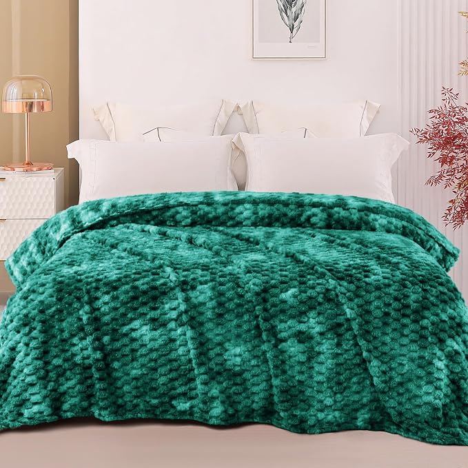 Exclusivo Mezcla Fleece Twin Blanket for Bed, Extra Large Fuzzy Tie-dye Teal Bed Blankets, Soft Cozy Plush Sofa Throws for All Seasons, 60x80 Inches