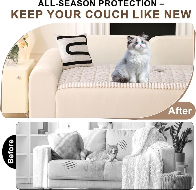 OTOB Couch Covers for Sofa Pet Friendly, Washable & Non Slip Fuzzy Dog Couch Cover Love Seat Sofa Slipcovers Cushion Mat, Cozy Soft All Seasons Plush Furniture Protector (Cream, 27.6" x 59.1")