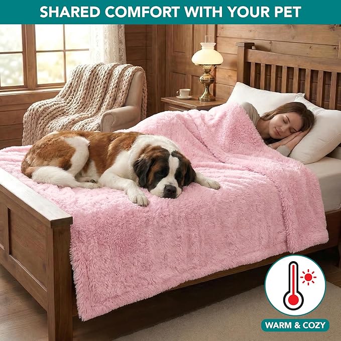 PetAmi Fluffy Waterproof Dog Blanket for Couch and Bed, Reversible Sherpa Pet Throw, Pee Proof Furniture Protector Sofa Cover, Washable Cat Blanket for Medium Large Dogs and Cats (Pink Blush, 40x60)