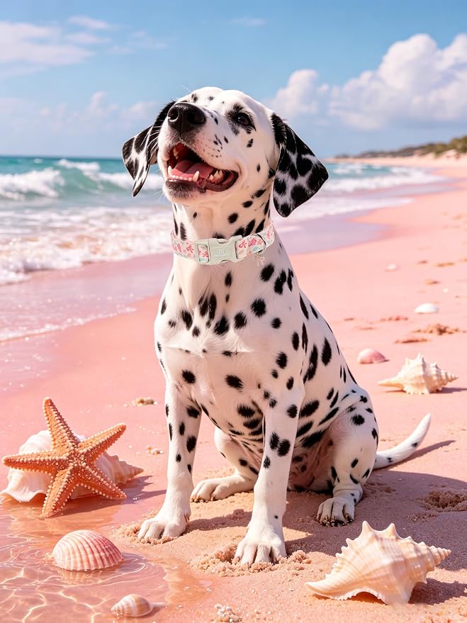 Maca Bates Summer Shell Basic Dog Collar Beach Puppy Collars for Extra Large Dogs Adjustable Durable Soft Comfortable Blue Sharks for Boy Girl Male Female Pet with White Safety Buckle
