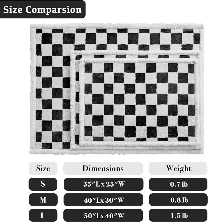 Ohocut Checkered Dog Blanket, Black White Jacquard Sherpa Blankets for Small Dog and Cats, Cute Aesthetic Style Fluffy Fleece Pets Blanket for Couch Protection Washable, 25"x35"
