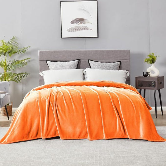 DREAMNINE Super Large Soft Fall Fluffy Fleece Bed Blanket King Size 90" x 108", Luxury Decorative Fuzzy Halloween Blanket for Bedroom,Big Cozy Shaggy Warm Flannel Blankets for Winter Autumn Pet,Orange