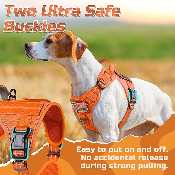 rabbitgoo Tactical Dog Harness for Small Dogs, No Pull Military Service Vest with Handle & Molle, Easy Control for Training Walking, Adjustable Reflective Straps, Orange, S