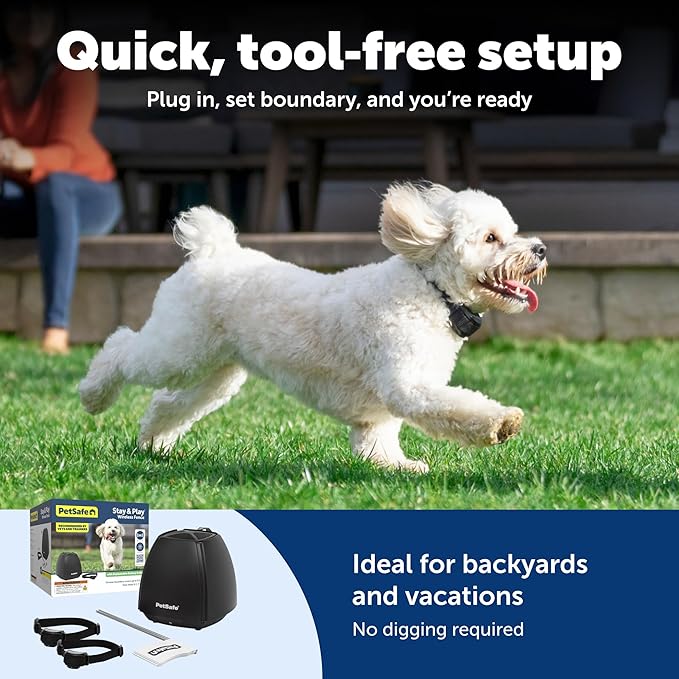 PetSafe Stay & Play Wireless Fence for 2-Dogs with Replaceable Battery Collar Covers 3/4-Acre Yard for Dogs 5 lb. and Up Portable Design from the Parent Company of Invisible Fence Brand