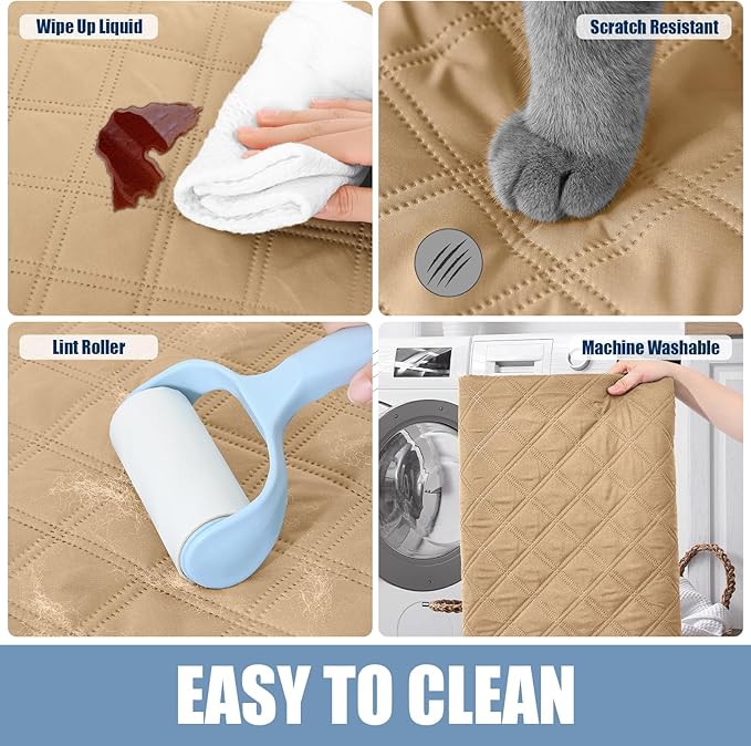Smiry Waterproof Couch Covers for Dogs Washable, Reversible Pet Couch Covers for 3 Cushion Sofa Pet Friendly, Soft Sofa Furniture Protector for Dogs Cat Kids, Checkered (30"x60", Camel/Beige)