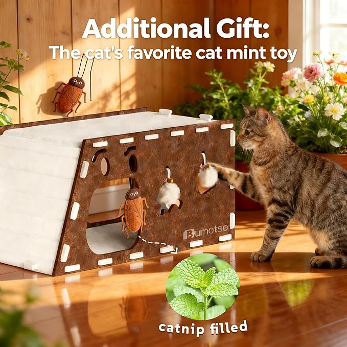 Felt Cat Bed Cave for Indoor Cats, Modular Tunnel Hideaway House for Large Cats Up to 22LB, Cozy Washable Felt Cat Condo for Sleeping, Playing & Hiding, Cream
