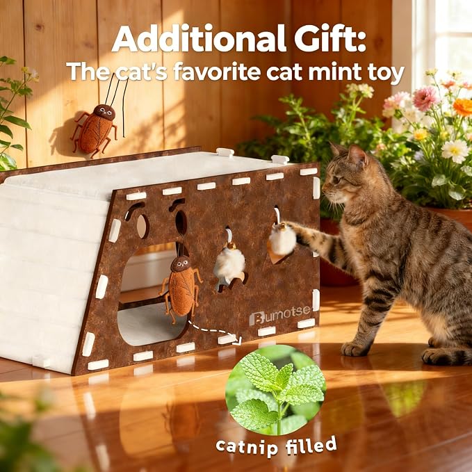 Felt Cat Bed Cave for Indoor Cats, Modular Tunnel Hideaway House for Large Cats Up to 22LB, Cozy Washable Felt Cat Condo for Sleeping, Playing & Hiding, Cream