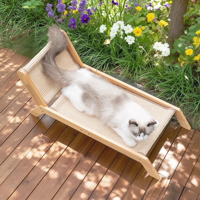 Avont Cat Scratcher Bed, Natural Sisal Scratching Pad Solid Wood Frame Cat Lounge Chair Couch for Indoor Cats -Extra Large