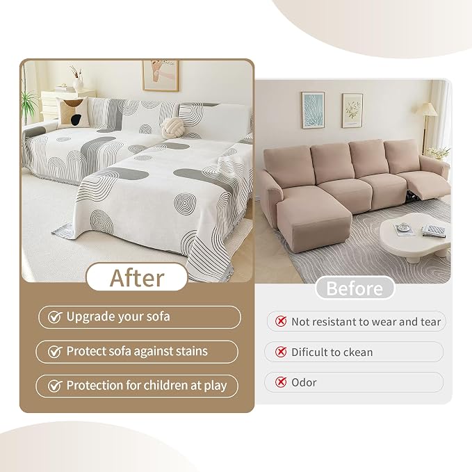 VANJOROY Boho Oversized Couch Sofa Cover for 3-4 Cushion Sectional Sofa L-Shape -Washable Chenille Couch Cover for Dogs Pets, Grey Couch Cover Protector Soft Sofa Slipcovers with Tassel,91"x 150"